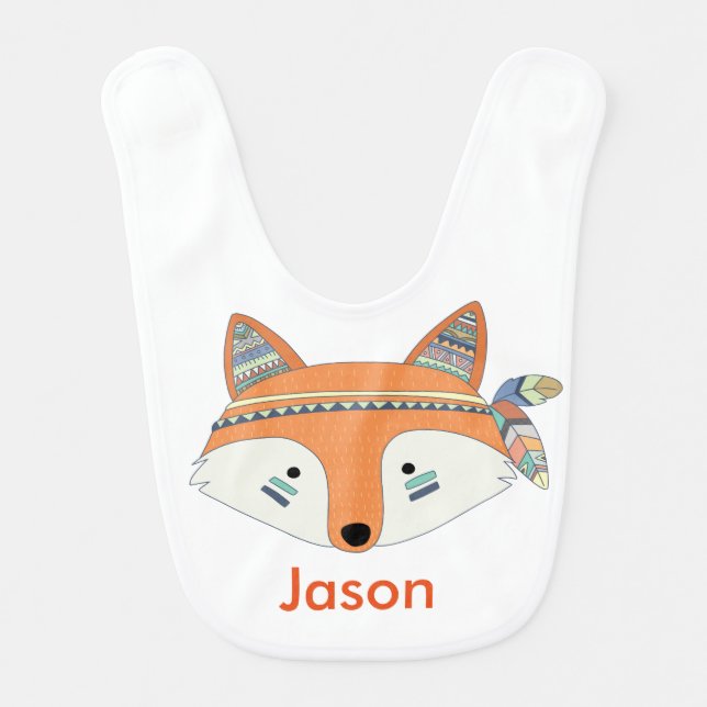 Fox Tribal Boho Personalized Baby Bib (Front)
