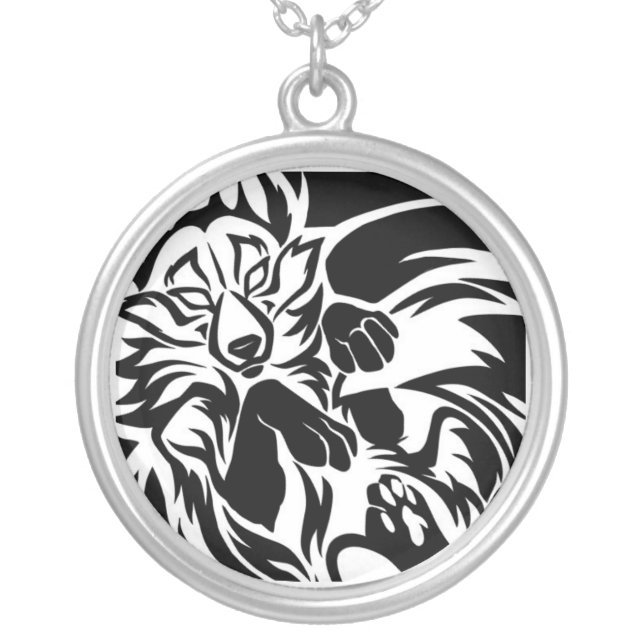 Fox tribal tattoo silver plated necklace (Front)
