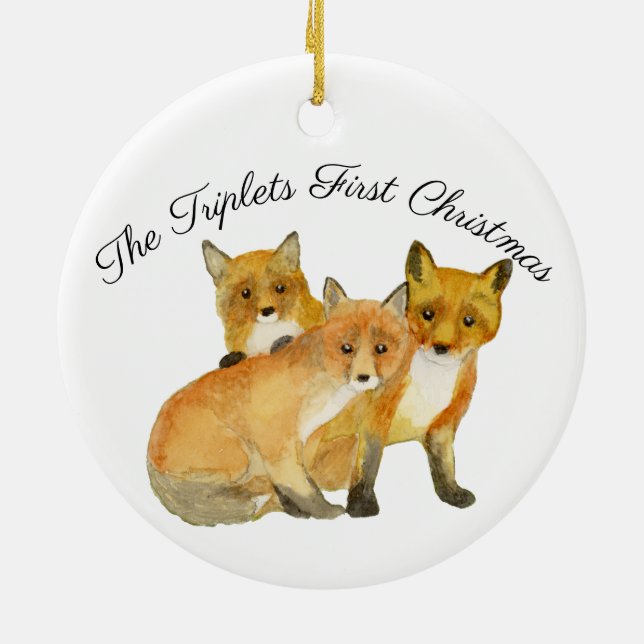Fox Triplets Ceramic Ornament (Back)