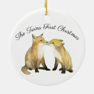 Fox Twins Ceramic Ornament