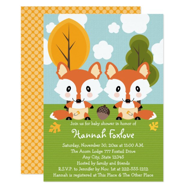 FOX TWINS IN DIAPERS BABY SHOWER CARD