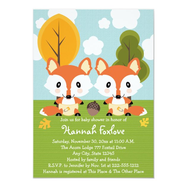 FOX TWINS IN DIAPERS BABY SHOWER CARD