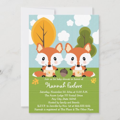 FOX TWINS IN DIAPERS BABY SHOWER INVITATION
