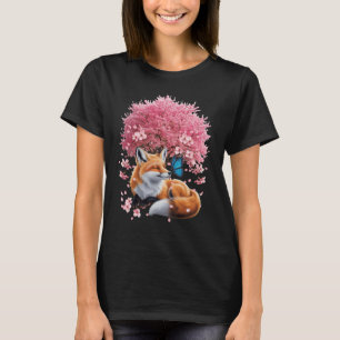 Fox Under Cherry Blossom Tree Japanese Sakura Butt T-Shirt