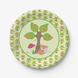 fox under tree paper plates