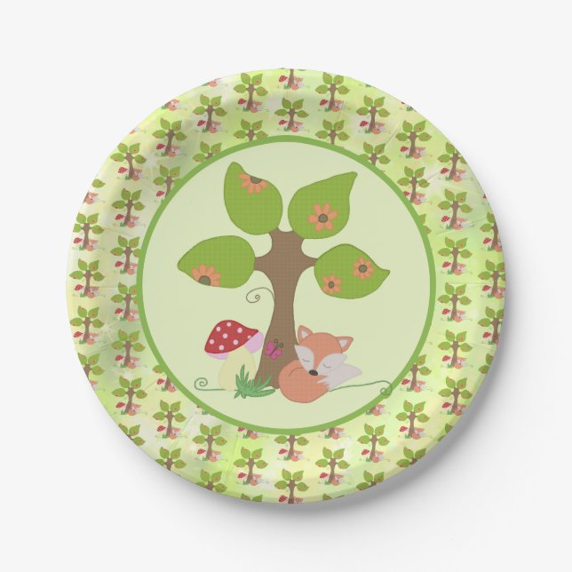 fox under tree paper plates (Front)