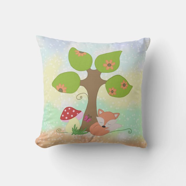 fox under tree pillow (Front)