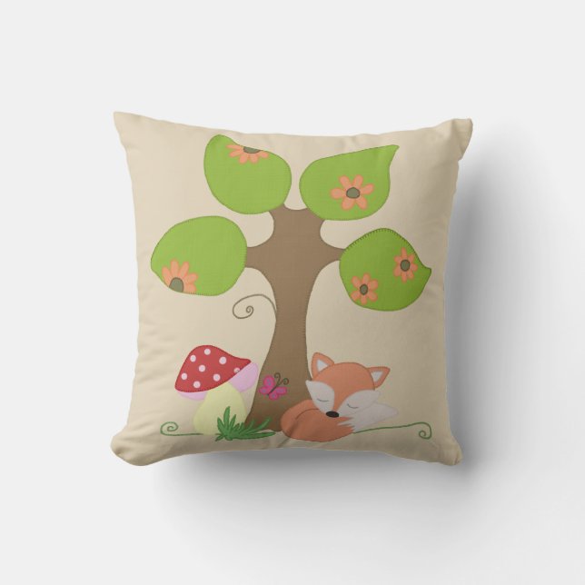 fox under tree throw pillow (Front)