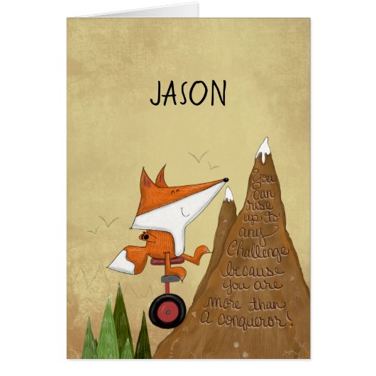 Fox Unicyclist-More Than a Conqueror Cards (Front)
