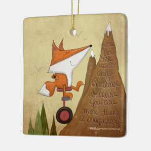 Fox Unicyclist-More Than a Conqueror Ceramic Ornament