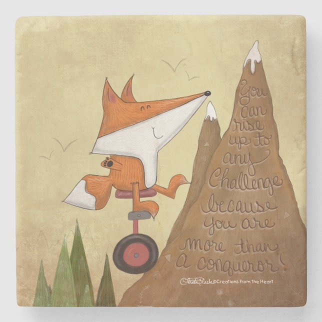 Fox Unicyclist-More Than a Conqueror Stone Coaster (Front)