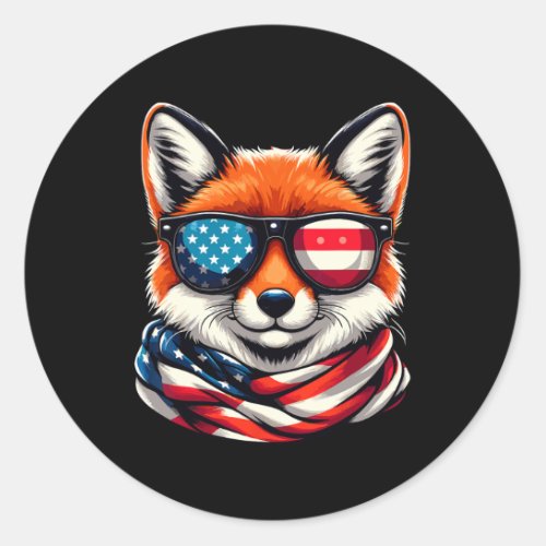 Fox Usa American Flag Sungles 4th Of July  Classic Round Sticker
