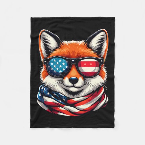 Fox Usa American Flag Sungles 4th Of July  Fleece Blanket