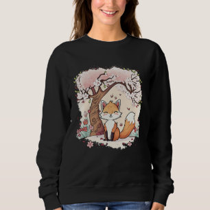 Fox Vaporwave Under Cherry Blossom Japanese Aesthe Sweatshirt