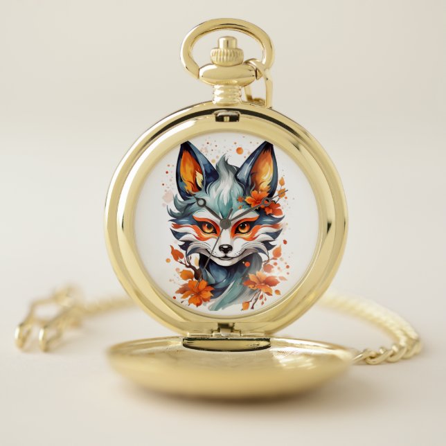 Fox Vibes: Timeless Autumn Art  Pocket Watch (Inside)