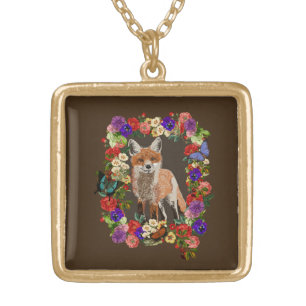 Fox & Victorian Flowers Necklace & Pendant