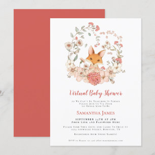 Fox Vintage Coral Foliage Virtual Baby Shower Invitation