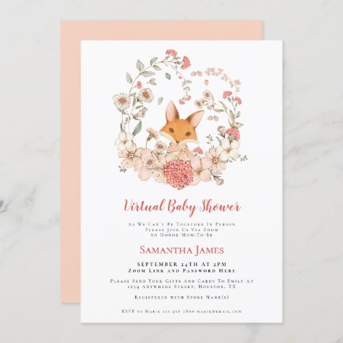 Fox Vintage Foliage Peach Virtual Baby Shower Invitation