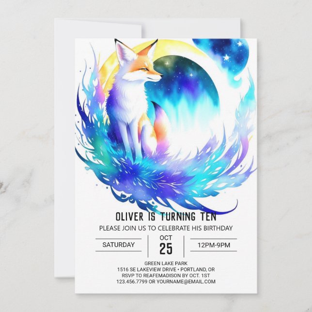 Fox Watercolor Birthday Celebration Invitation (Front)