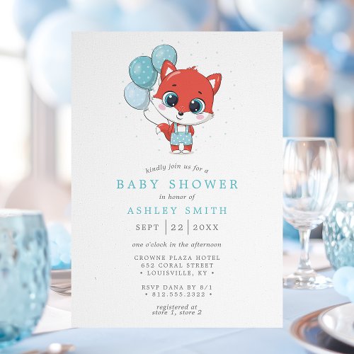 Fox Watercolor Boy Baby Shower Invitation