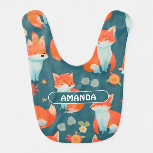 Fox Watercolor Colorful Personalized Pattern Baby Bib