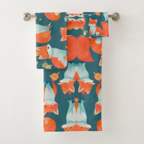 Fox Watercolor Colorful Personalized Pattern Bath Towel Set