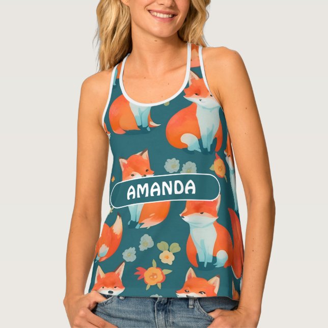 Fox Watercolor Colorful Personalized Pattern Tank Top (Front)