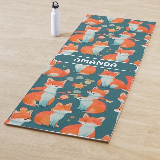 Fox Watercolor Colorful Personalized Pattern Yoga Mat (In Situ)