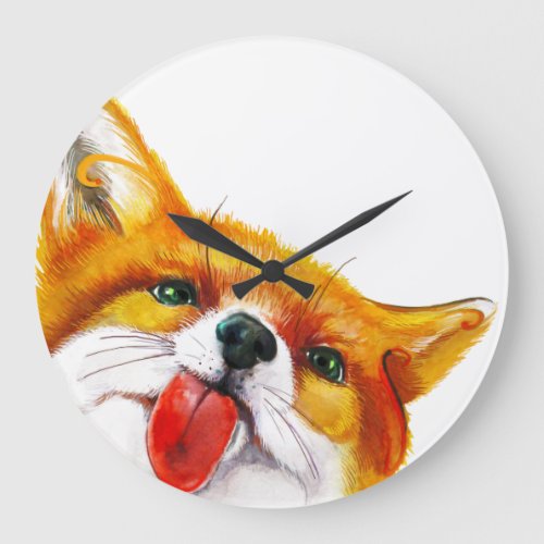 Fox Watercolor Large Clock