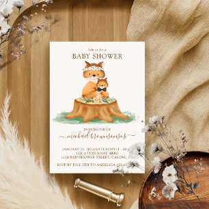 Fox Watercolor Mommy Baby Boy Shower Invitation