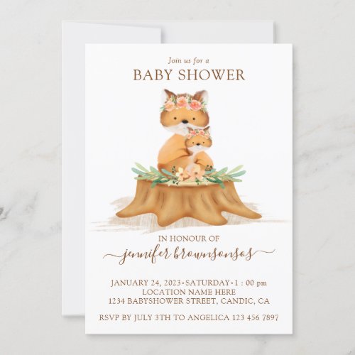 Fox Watercolor Mommy Baby Shower Invitation