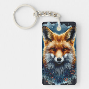 Fox Watercolor Moon Forest Animal Aesthetic Keychain