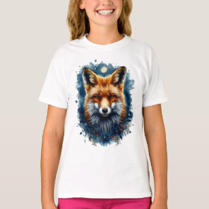 Fox Watercolor Moon Forest Animal Aesthetic T-Shirt