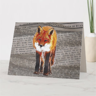 FOX WATERCOLOR NEWSPAPER ART BIRTHDAY Cards