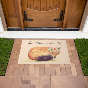 Fox watercolor Orange Brown Forest Art Animal Doormat