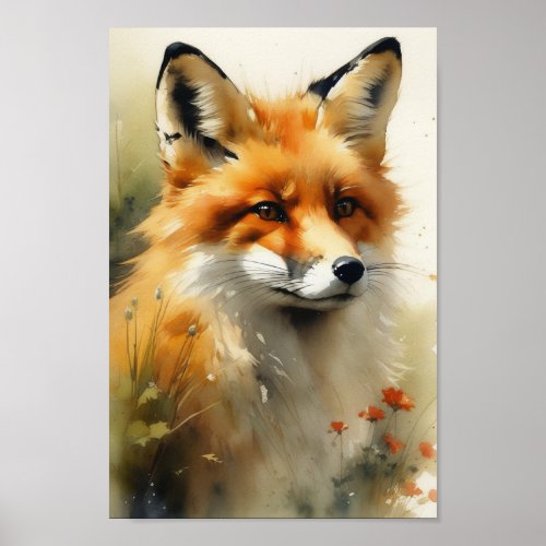Fox watercolor painting ai generated poster
