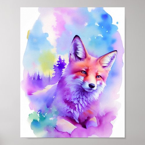 Fox Watercolor Portrait 1 Holiday Postcard Poster