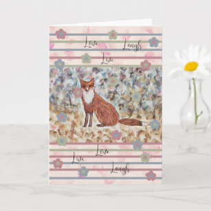 Fox WatercolorArt with Love, Live, Laugh pinks Card