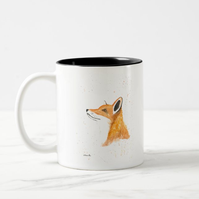 Fox watercolour painting Two-Tone coffee mug (Left)