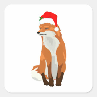 Fox wearing a Santa hat Ugly Christmas Sweater Square Sticker