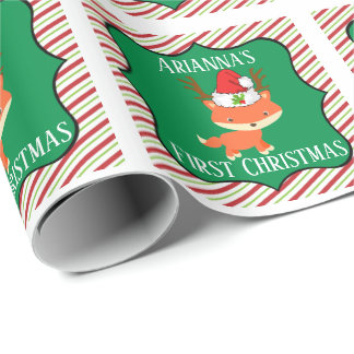 Fox Wearing Reindeer Santa Hat First Christmas Wrapping Paper