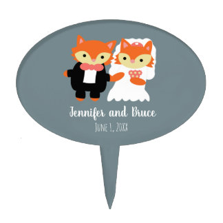 Fox Wedding Theme Bride Groom Gray Personalize Cake Topper