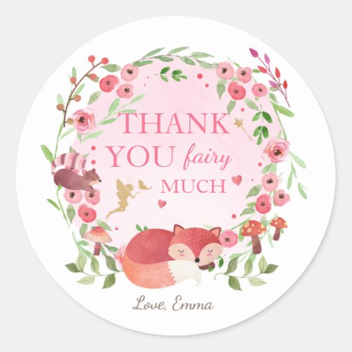 Fox Whimsical Enchanted Forest Girl Pink Fairy Classic Round Sticker