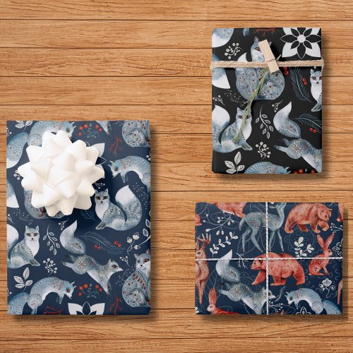 Fox Whimsical Woodland Cute Forest Animals Pattern Wrapping Paper Sheets
