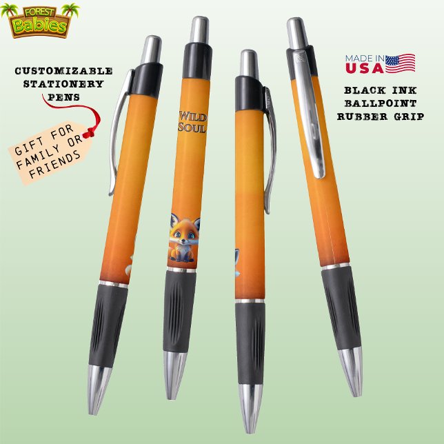 Fox Whimsical Woodland Wildlife Animal Wild Soul🦊 Pen (Cute Fox Cartoon Graphic, Wild Soul, Orange Autumn Woodland Wildlife Animal Pen by ForestBabies 🦊 )