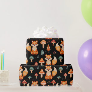 Fox, Wild Forest Mushrooms, Autumn Leaves Wrapping Paper