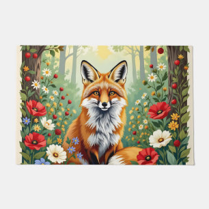 Fox Wildflower Forest Illustration Doormat