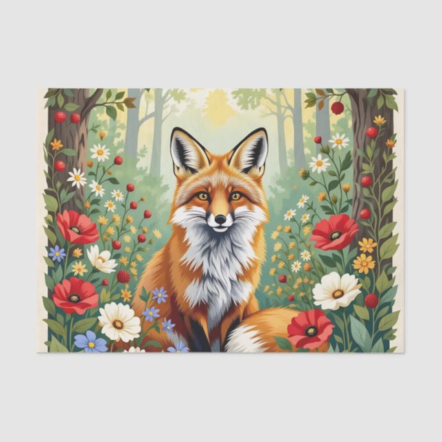 Fox Wildflower Forest Illustration Tissue Paper (Front)