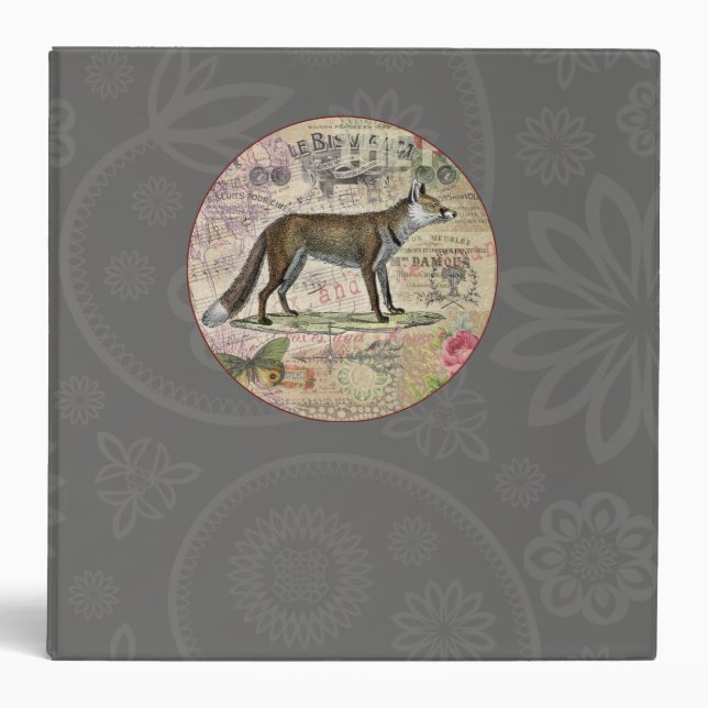 Fox Wildlife Vintage Animal Illustration  3 Ring Binder (Front)