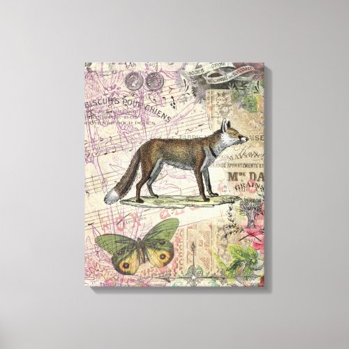 Fox Wildlife Vintage Animal Illustration  Canvas Print